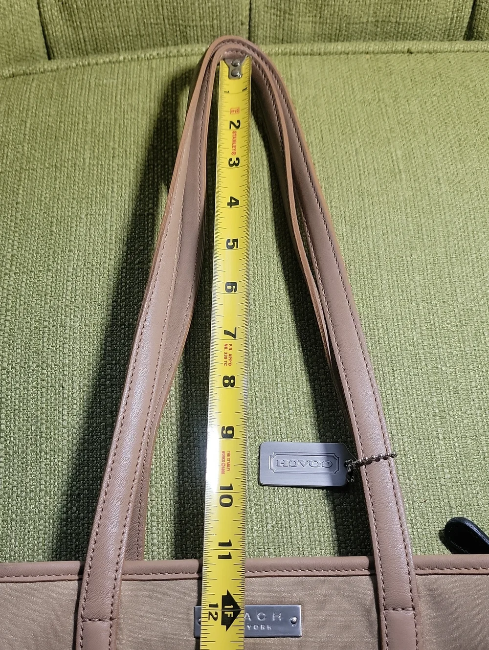 Coach Beige Rylon Shoulder Tote with Leather Trim